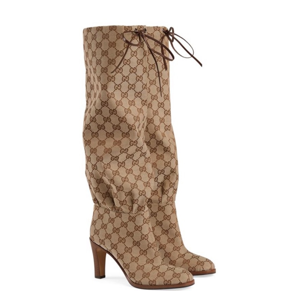 NWT Gucci canvas GG knee boots beige brown sz 9